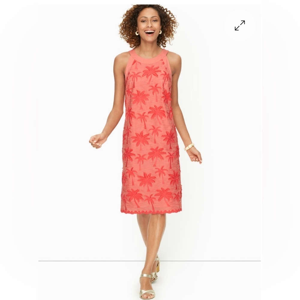 TALBOTS Embroidered Palm tree 100% cotton shirt dress SZ 10 NWT $149
